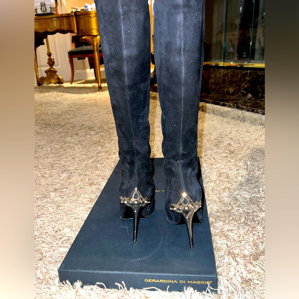 GERARDINA DI MAGGIO black suede knee high boots